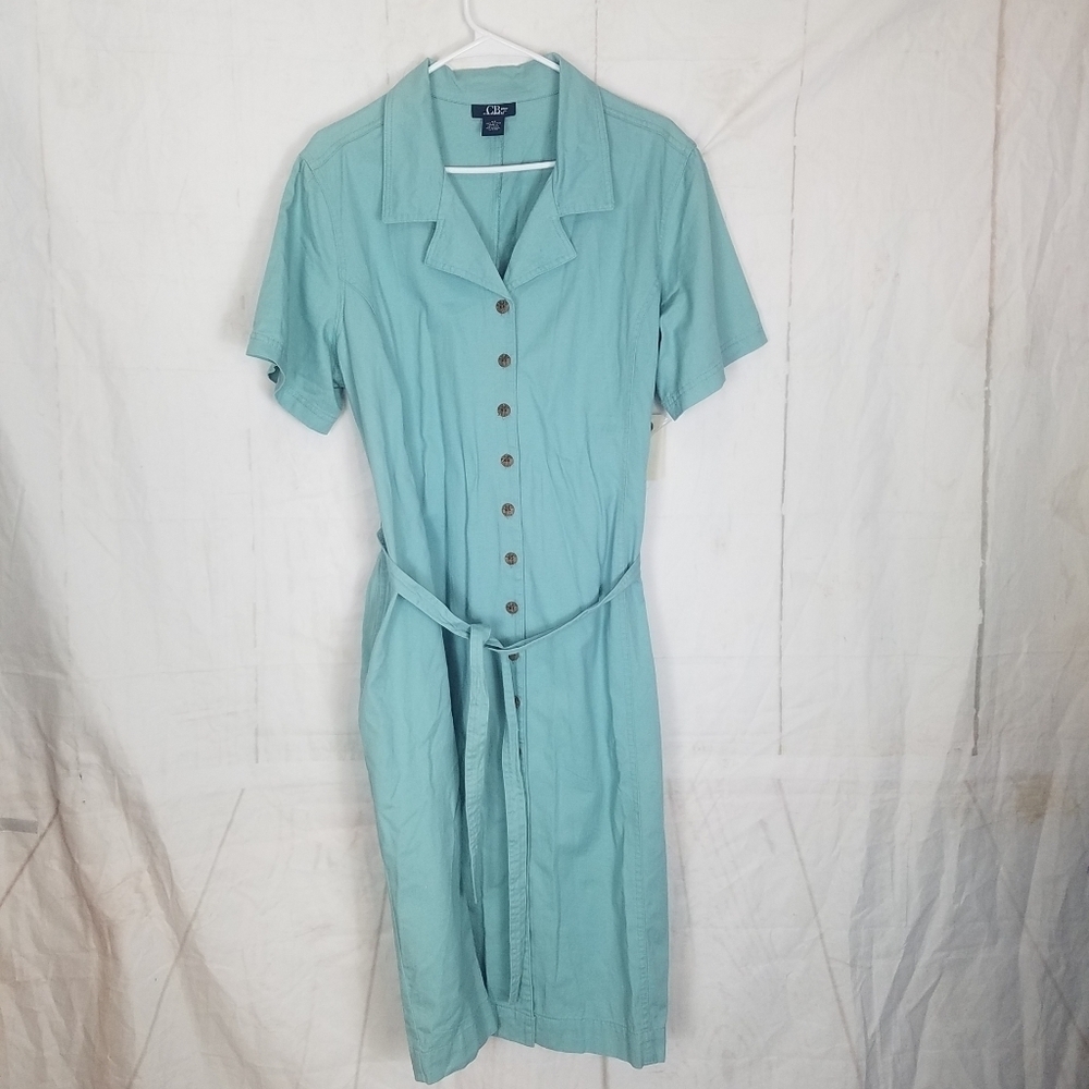 Cb casual button front belted dress